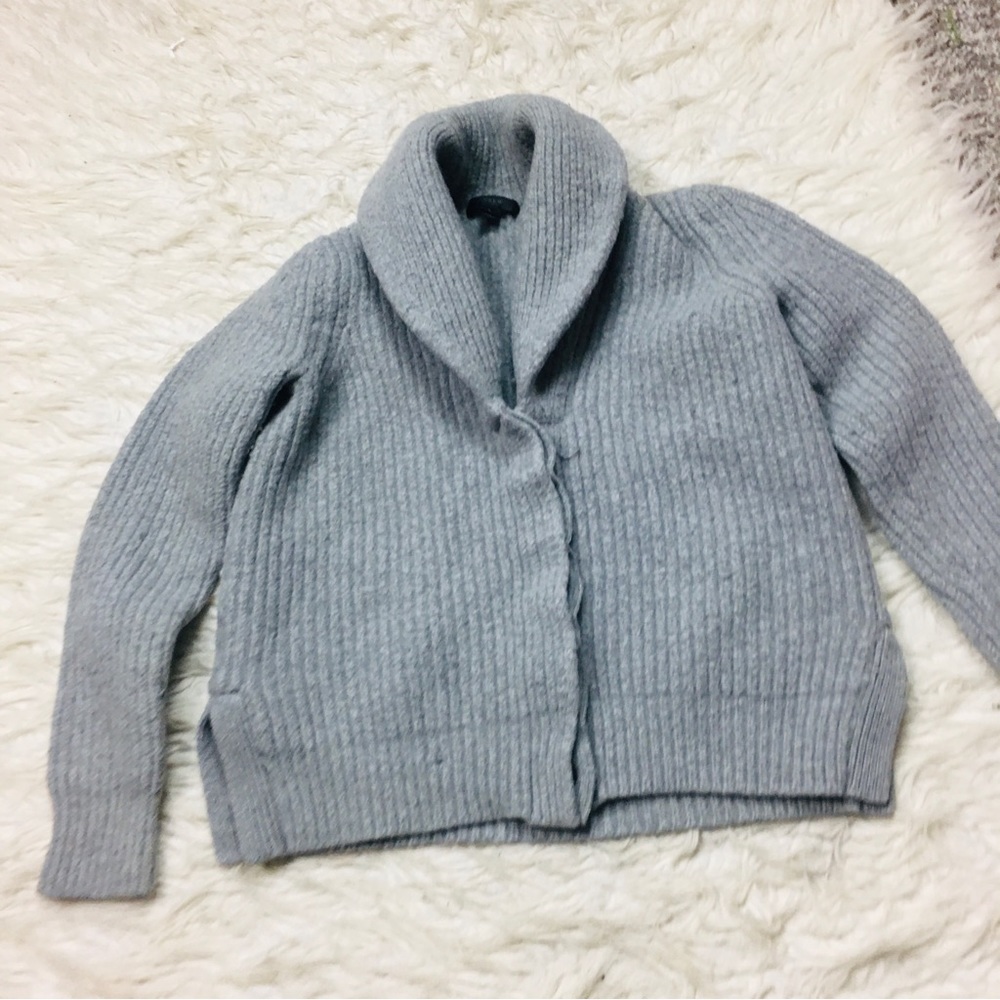 J Crew Rugged Merino Wool Gray Shawl Collar Cardigan Size Small